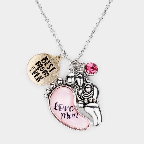 Best Mom Ever Baby Feet Pendant Necklace