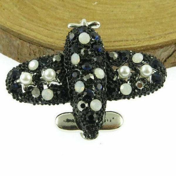 Betsey Johnson Airplane Black Enamel Rhinestone Brooch Pin-Brooch-SPARKLE ARMAND