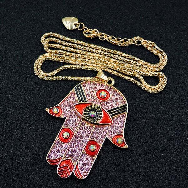 Betsey Johnson Ancient Egypt Eye Palm Pink Pendant Necklace-Necklace-SPARKLE ARMAND