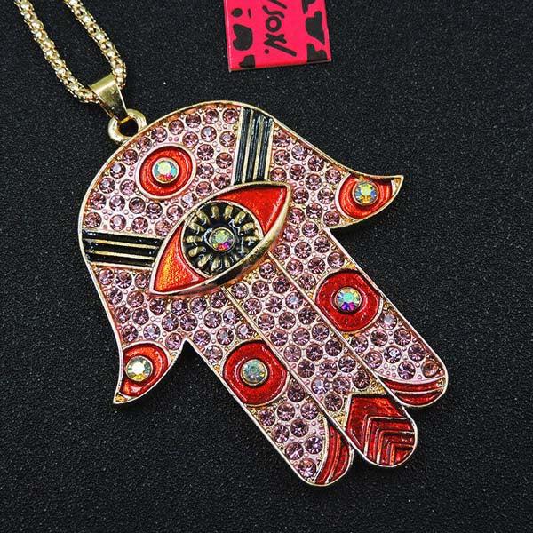Betsey Johnson Ancient Egypt Eye Palm Pink Pendant Necklace-Necklace-SPARKLE ARMAND