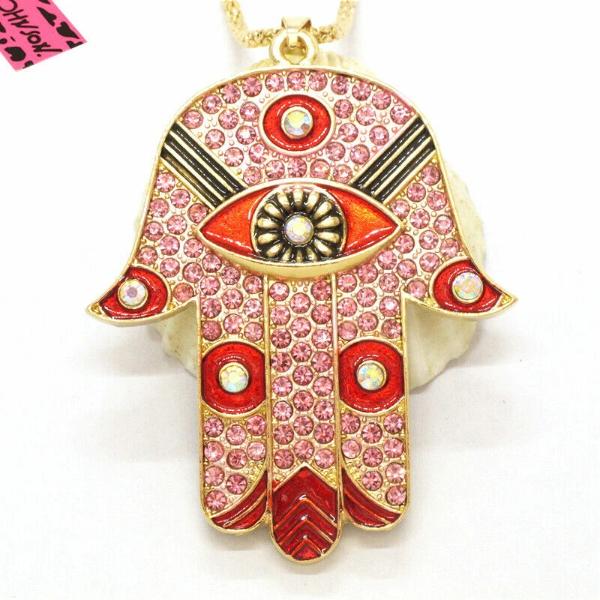 Betsey Johnson Ancient Egypt Eye Palm Pink Red Necklace-Necklace-SPARKLE ARMAND