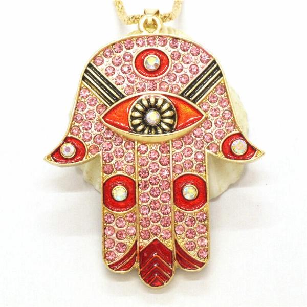Betsey Johnson Ancient Egypt Eye Palm Pink Red Necklace-Necklace-SPARKLE ARMAND