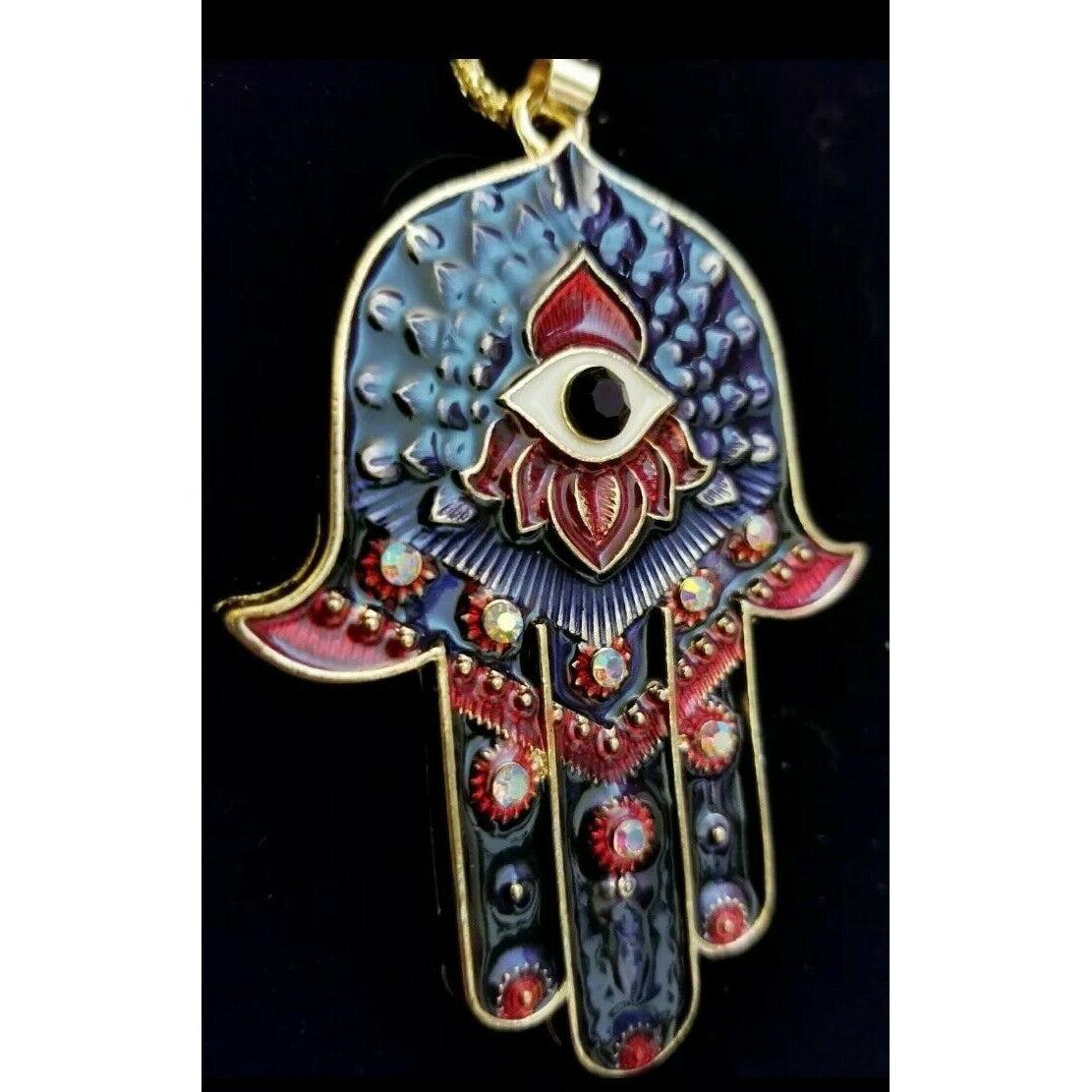 Betsey Johnson Ancient Egypt Eyes Palm Navy Blue Pendant Necklace-Necklace-SPARKLE ARMAND