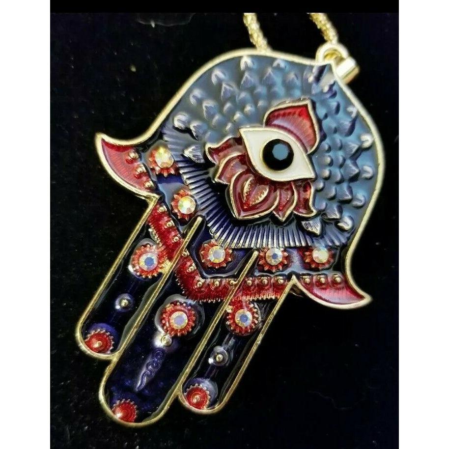 Betsey Johnson Ancient Egypt Eyes Palm Navy Blue Pendant Necklace-Necklace-SPARKLE ARMAND