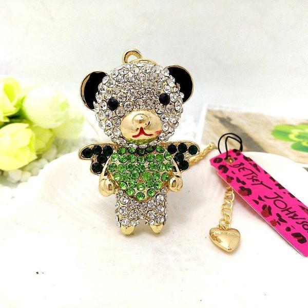 Betsey Johnson Bear Crystal Inlay Green Heart Movable Rhinestone Necklace-Necklace-SPARKLE ARMAND