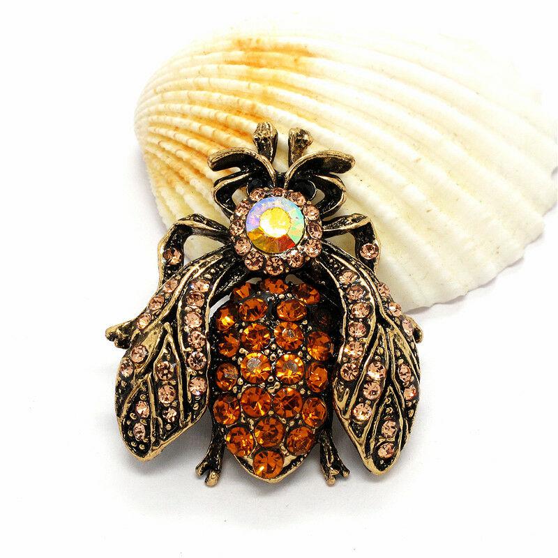 Betsey Johnson Bee Honeybee Champagne Inlaid Crystals Brooch Pin-Brooch-SPARKLE ARMAND