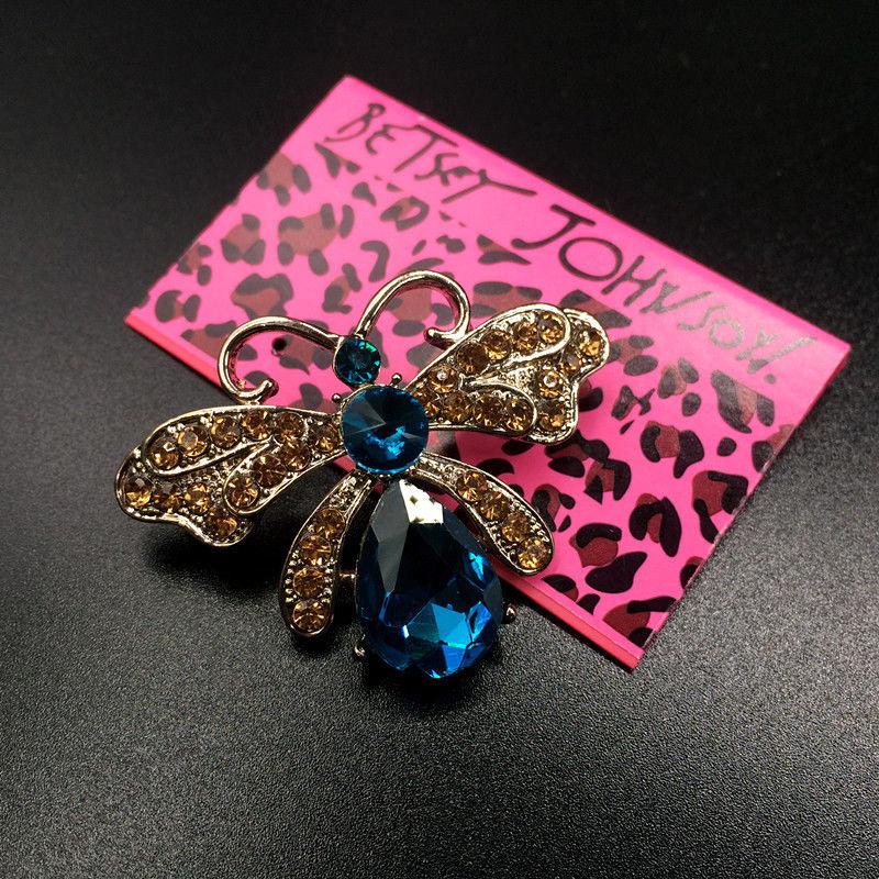 Betsey Johnson Bee Yellow & Blue Rhinestone Brooch Pin-Brooch-SPARKLE ARMAND