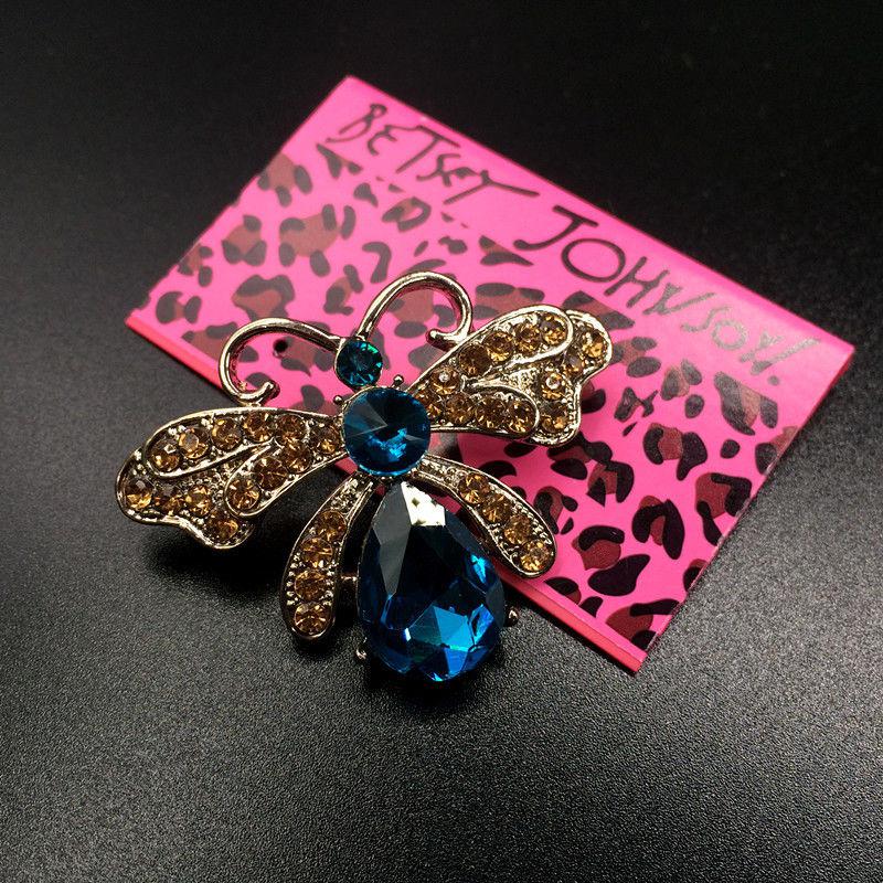 Betsey Johnson Bee Yellow Blue Rhinestone Brooch Pin SPARKLE ARMAND