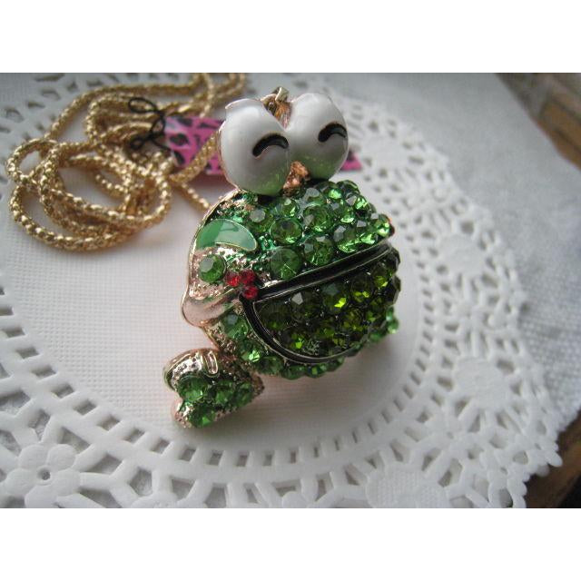 Betsey Johnson Big Eyed Frog Moving Legs Gold Necklace-Necklace-SPARKLE ARMAND
