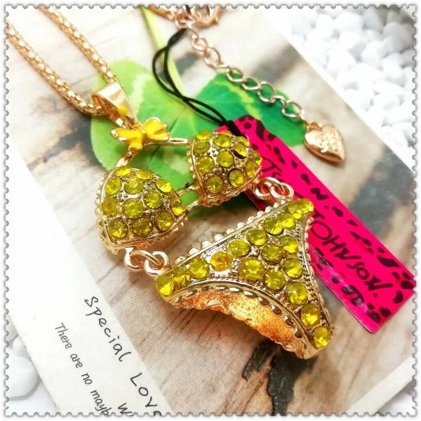 Betsey Johnson Bikini Swim Suit Yellow Rhinestone Bow Gold Necklace SPARKLE ARMAND