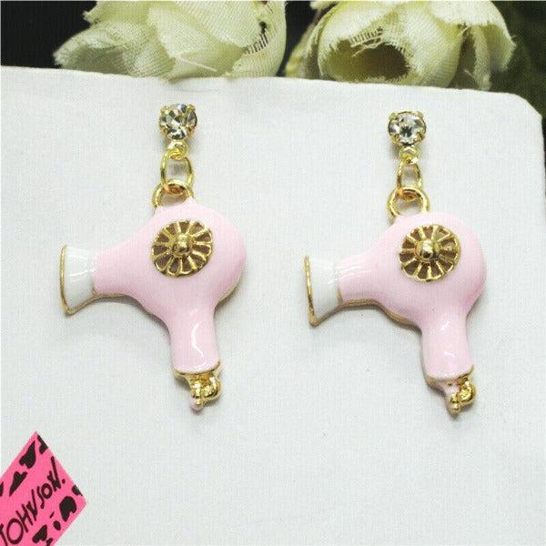 Betsey Johnson Blow Dryer Pink Enamel Earrings-Earring-SPARKLE ARMAND