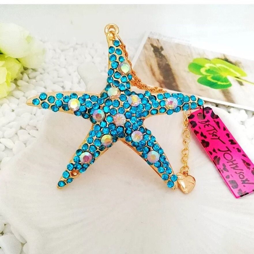 Betsey Johnson Blue & Abalone Crystal Starfish Gold Necklace-Necklace-SPARKLE ARMAND