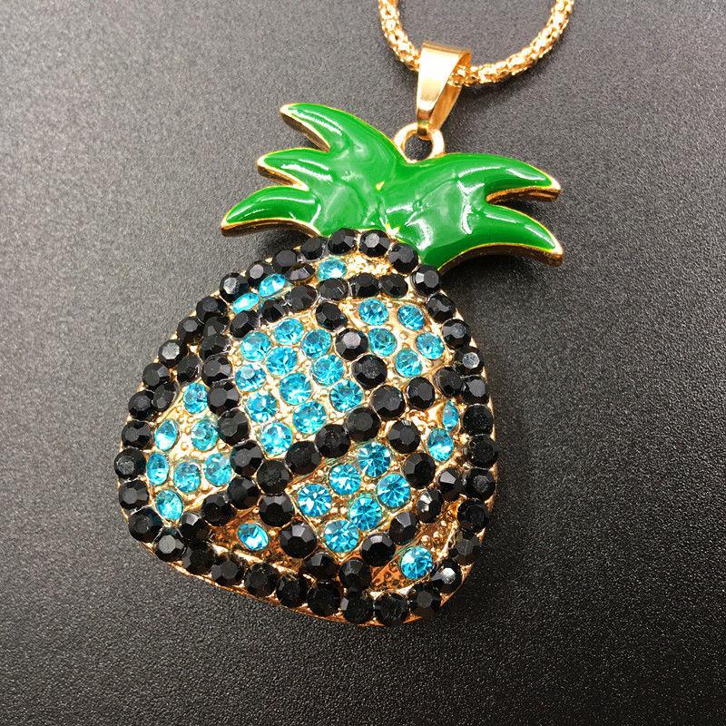 Betsey Johnson Blue & Black Crystal Pineapple Gold Necklace-Necklace-SPARKLE ARMAND