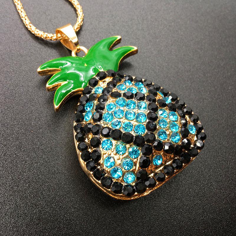 Betsey Johnson Blue & Black Crystal Pineapple Gold Necklace-Necklace-SPARKLE ARMAND