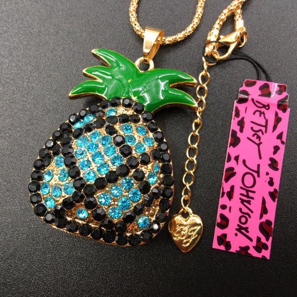 Betsey Johnson Blue & Black Crystal Pineapple Gold Necklace-Necklace-SPARKLE ARMAND