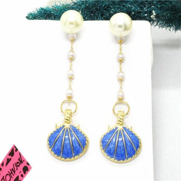 Betsey Johnson Blue Clam Shell Faux Pearl Earrings-Earring-SPARKLE ARMAND