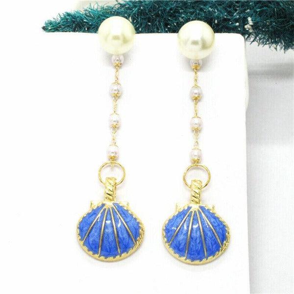 Betsey Johnson Blue Clam Shell Faux Pearl Earrings-Earring-SPARKLE ARMAND