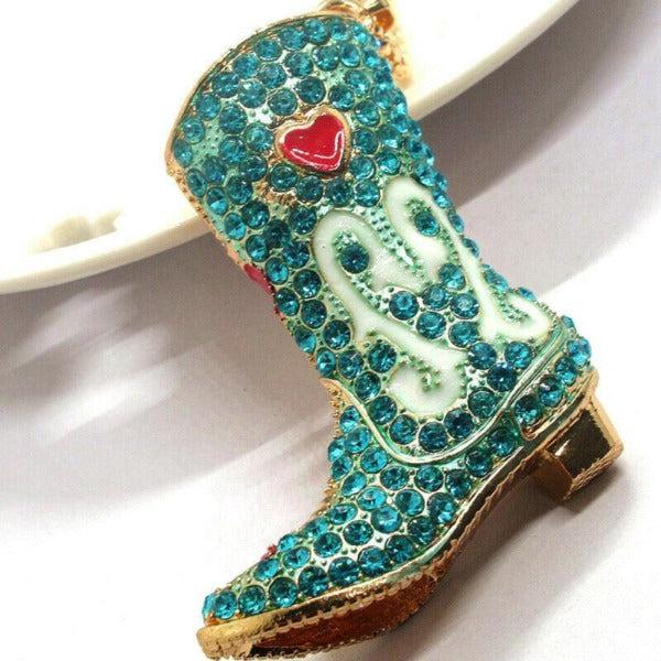 Betsey Johnson Blue Cowboy Boot with Heart Pendant Necklace-Necklace-SPARKLE ARMAND