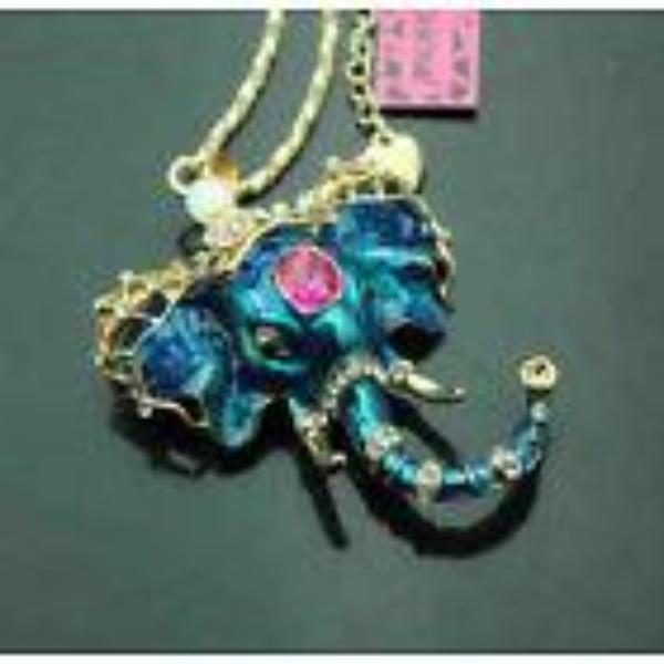 Betsey Johnson Blue Elephant With Red Crystal Inlay Gold Necklace-Necklace-SPARKLE ARMAND