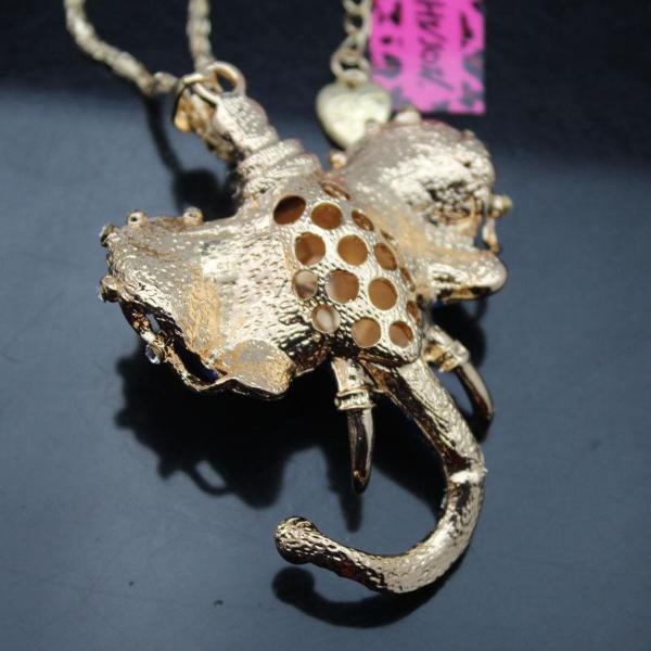 Betsey Johnson Blue Elephant With Red Crystal Inlay Gold Necklace-Necklace-SPARKLE ARMAND