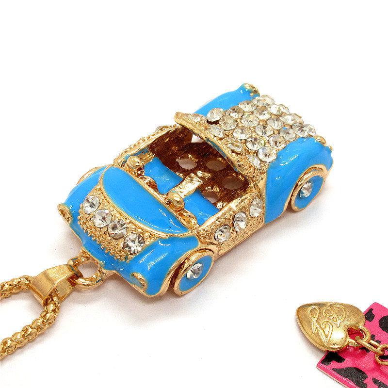 Betsey Johnson Blue Enamel Convertible Car Crystal Pendant Necklace-Necklace-SPARKLE ARMAND