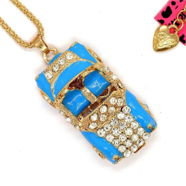 Betsey Johnson Blue Enamel Convertible Car Crystal Pendant Necklace-Necklace-SPARKLE ARMAND