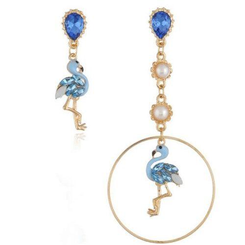 Betsey Johnson Blue Flamingo Crystal Mismatch Earrings-Earring-SPARKLE ARMAND
