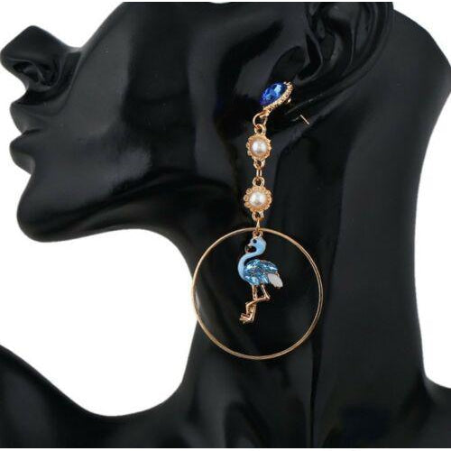 Betsey Johnson Blue Flamingo Crystal Mismatch Earrings-Earring-SPARKLE ARMAND