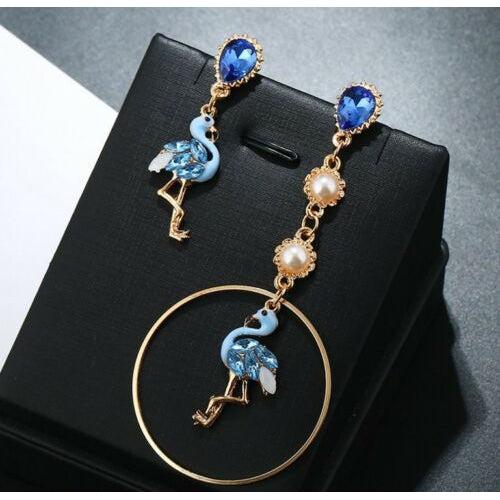 Betsey Johnson Blue Flamingo Crystal Mismatch Earrings-Earring-SPARKLE ARMAND