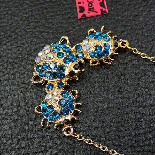 Betsey Johnson Blue Ladybug Crystal Rhinestone Necklace-Necklace-SPARKLE ARMAND