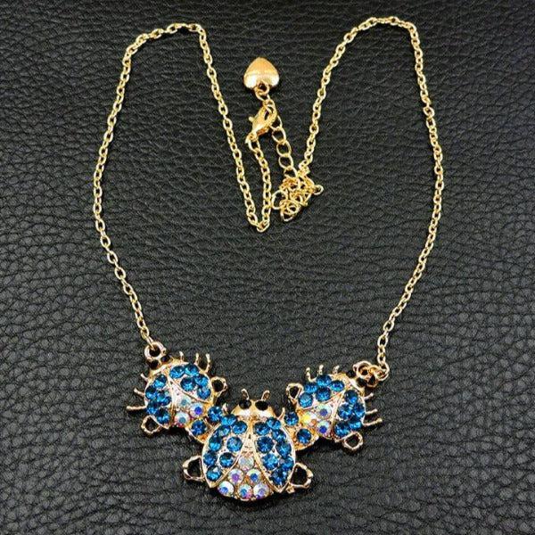 Betsey Johnson Blue Ladybug Crystal Rhinestone Necklace-Necklace-SPARKLE ARMAND