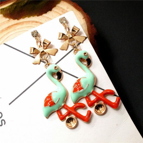 Betsey Johnson Blue & Orango Flamingo Dangle Earrings-Earring-SPARKLE ARMAND
