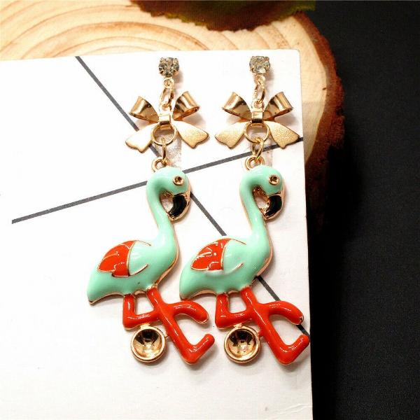 Betsey Johnson Blue & Orango Flamingo Dangle Earrings-Earring-SPARKLE ARMAND