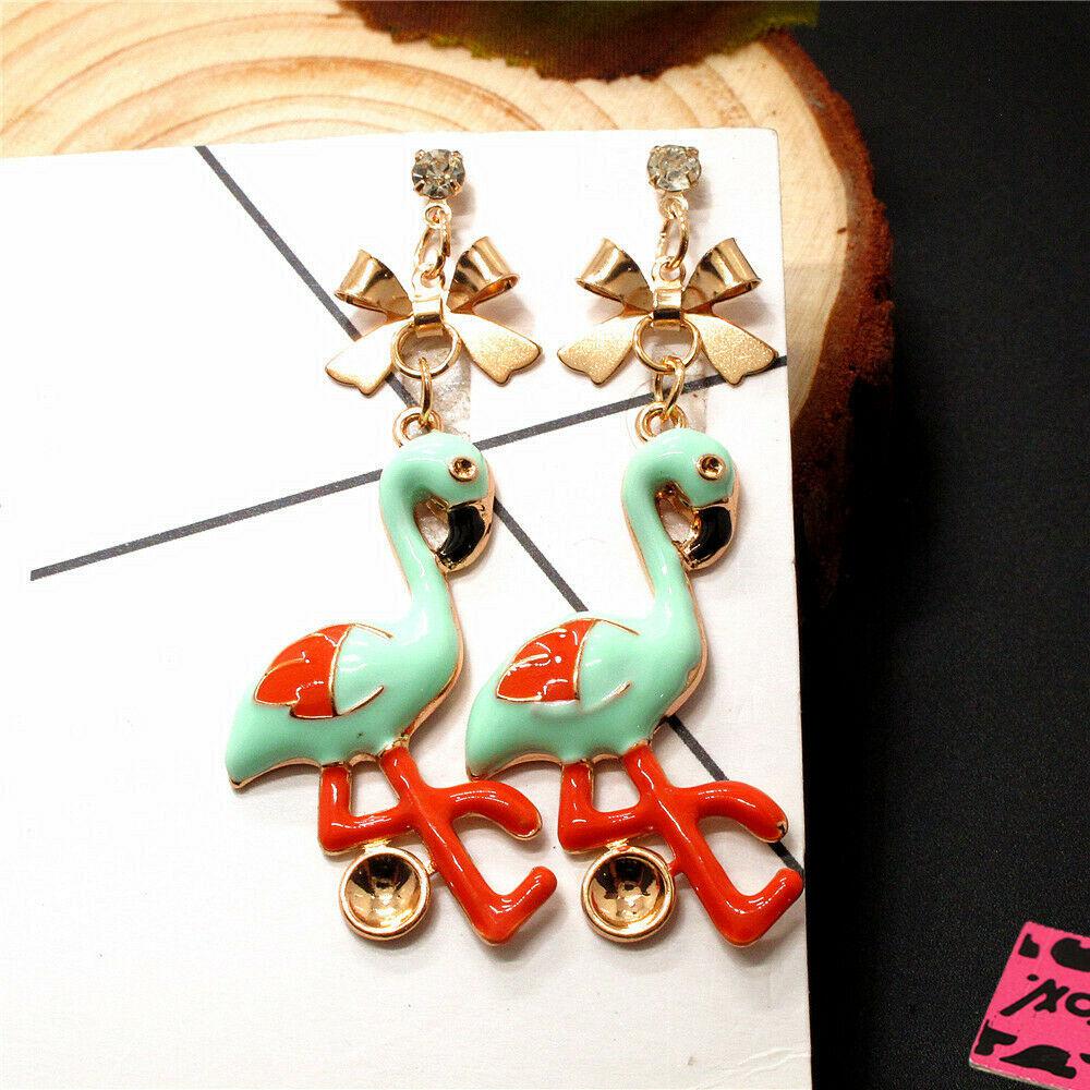 Betsey Johnson Blue & Orango Flamingo Dangle Earrings-Earring-SPARKLE ARMAND