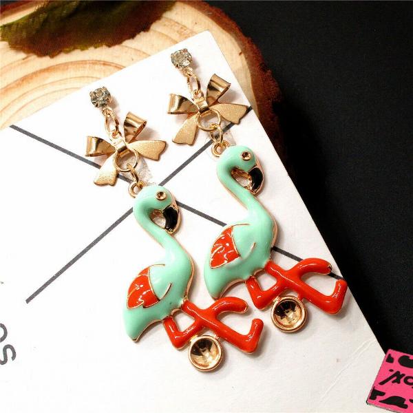 Betsey Johnson Blue & Orango Flamingo Dangle Earrings-Earring-SPARKLE ARMAND
