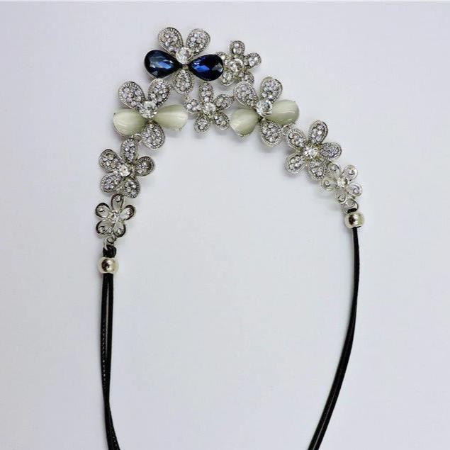 Betsey Johnson Blue & White Crystal Opal Colored Silver Flower Necklace-Necklace-SPARKLE ARMAND