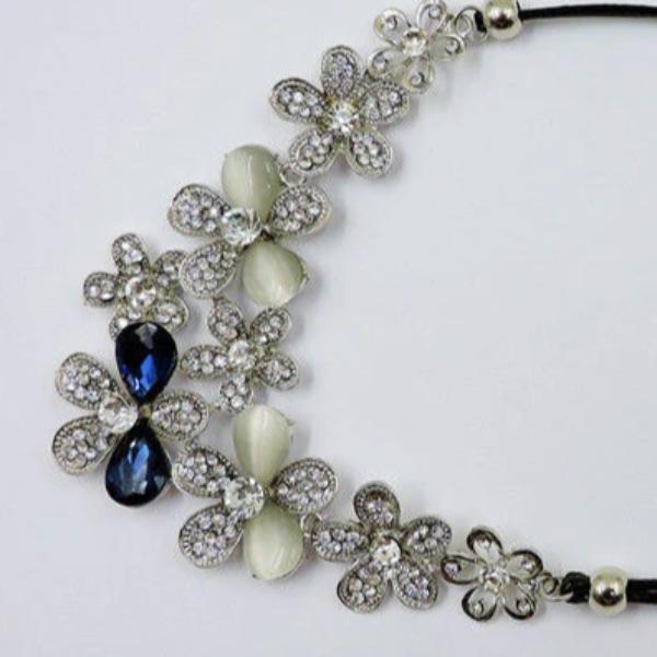 Betsey Johnson Blue & White Crystal Opal Colored Silver Flower Necklace-Necklace-SPARKLE ARMAND