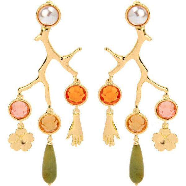 Betsey Johnson Branches With Hands Flower Earrings-Earring-SPARKLE ARMAND
