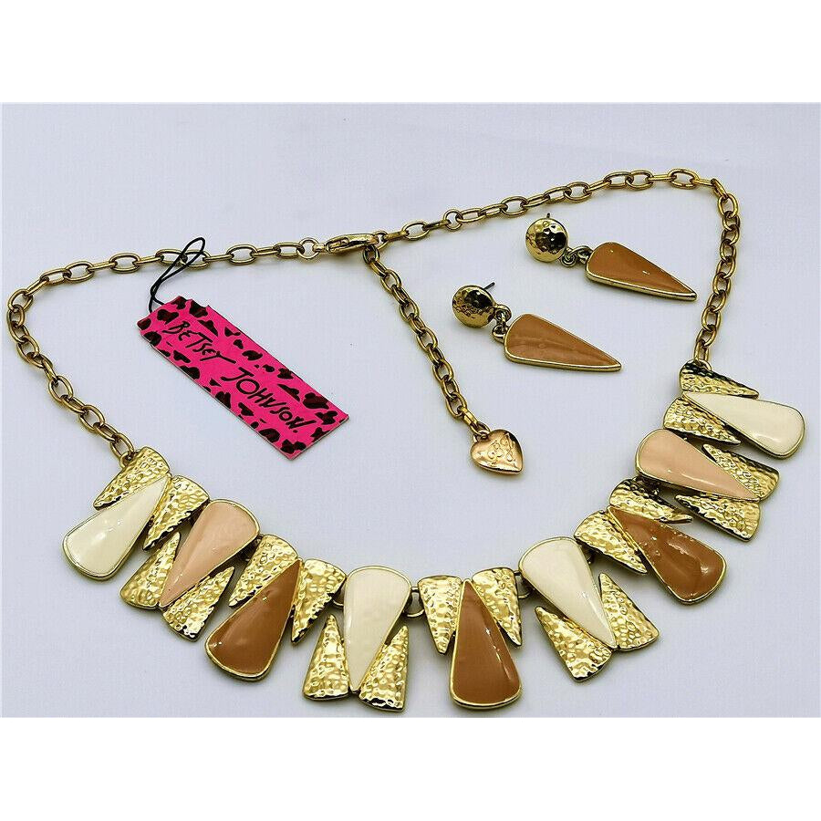 Betsey Johnson Brown White Gold Necklace & Earrings Set-Necklace-SPARKLE ARMAND