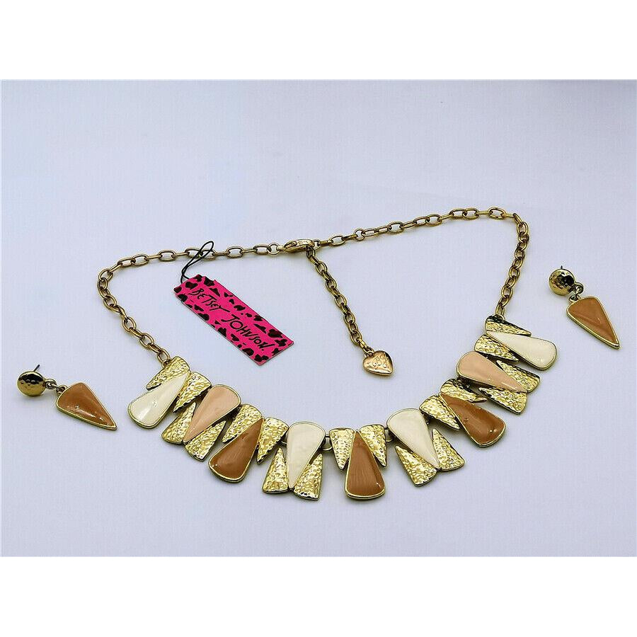 Betsey Johnson Brown White Gold Necklace & Earrings Set-Necklace-SPARKLE ARMAND