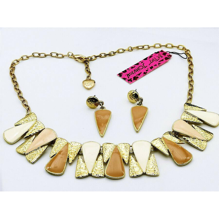 Betsey Johnson Brown White Gold Necklace & Earrings Set-Necklace-SPARKLE ARMAND