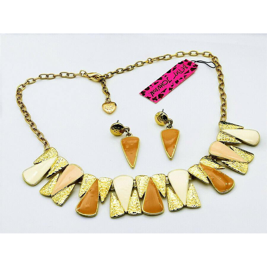 Betsey Johnson Brown White Gold Necklace & Earrings Set-Necklace-SPARKLE ARMAND