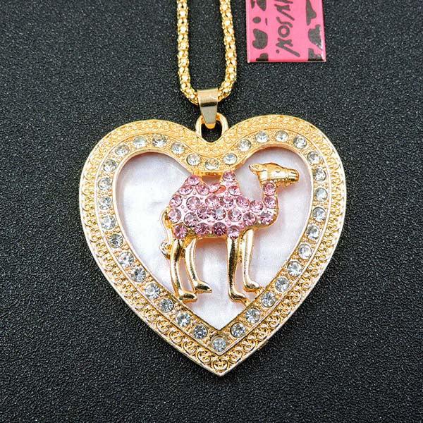 Betsey Johnson Camel in Heart Frame Rhinestone Pendant Necklace-Necklace-SPARKLE ARMAND