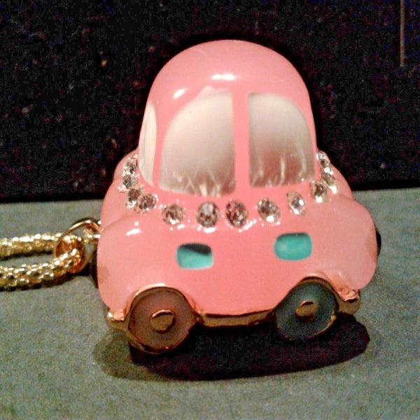 Betsey Johnson Car Pink Resin Enamel Crystal Necklace-Necklace-SPARKLE ARMAND