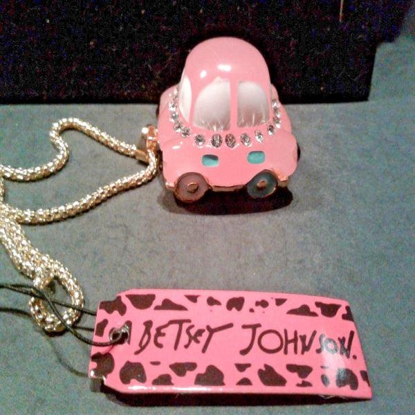 Betsey Johnson Car Pink Resin Enamel Crystal Necklace-Necklace-SPARKLE ARMAND