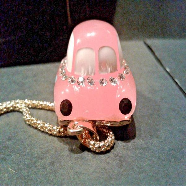 Betsey Johnson Car Pink Resin Enamel Crystal Necklace-Necklace-SPARKLE ARMAND