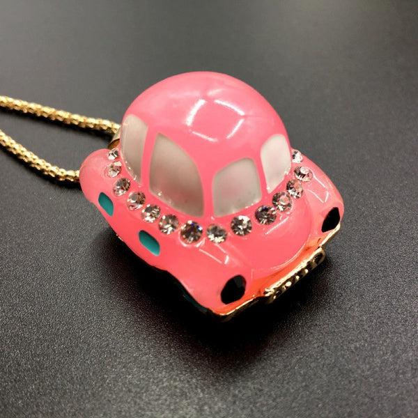 Betsey Johnson Car Pink Resin Enamel Crystal Necklace-Necklace-SPARKLE ARMAND