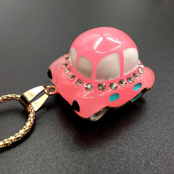Betsey Johnson Car Pink Resin Enamel Crystal Necklace-Necklace-SPARKLE ARMAND