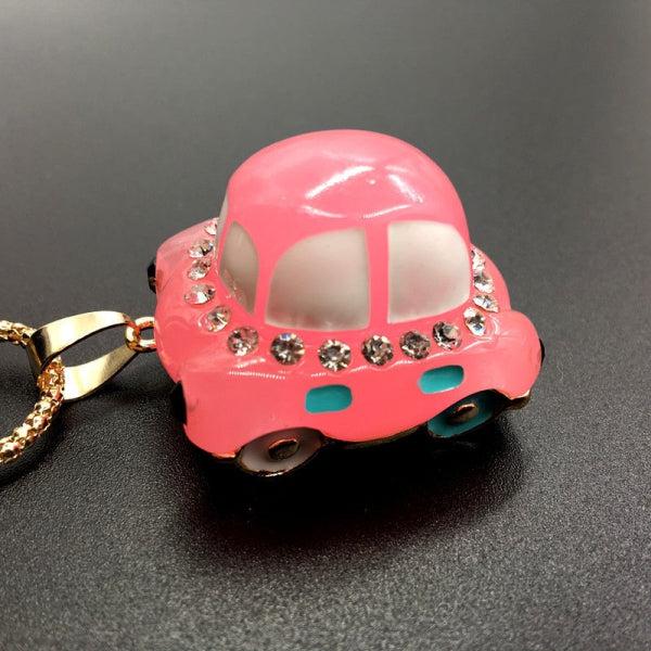Betsey Johnson Car Pink Resin Enamel Crystal Necklace-Necklace-SPARKLE ARMAND