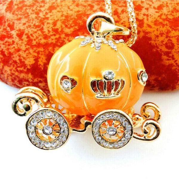 Betsey Johnson Carriage Orange Enamel Pendant Necklace-Necklace-SPARKLE ARMAND